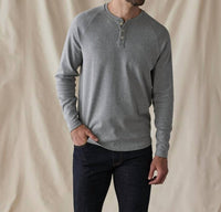 The Normal Brand Puremeso Everyday Henley Tee in athletic grey - men's long sleeve top - detail view