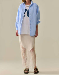 Q2 Striped Poplin Shirt With Strass Detail in blue - women's shirt