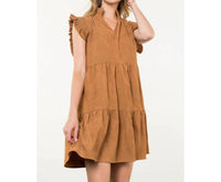 THML Flutter Sleeve Corduroy Midi Dress in camel - women's dress - view 8