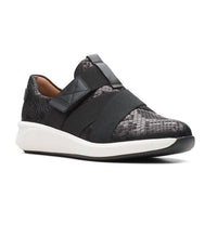 Clarks Women's Un Rio Strap Sneaker in black snake - women's sneaker