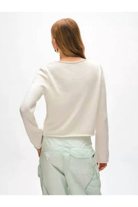 White + Warren - Organic Cotton Roll Trim Crewneck Top
