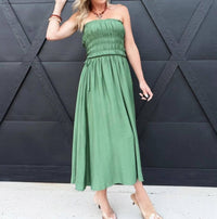 Blu Pepper - Women's Strapless Shirred Side Tie Detail Midi Dress