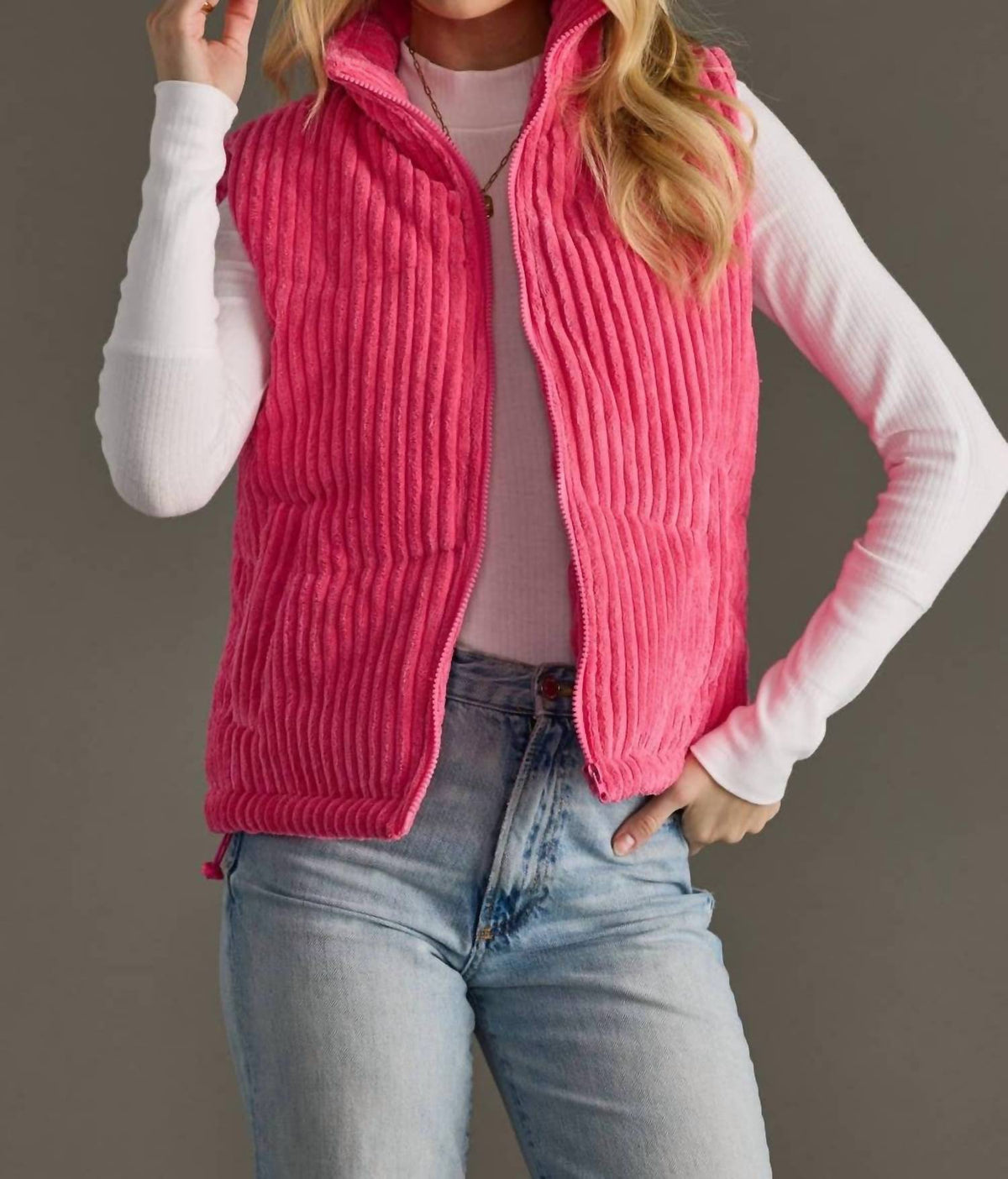Panache - Corduroy Puffer Vest - Plus