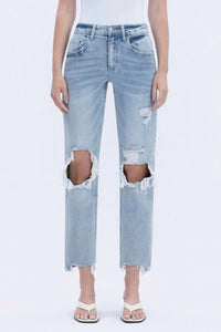 VERVET BY FLYING MONKEY 90's Super High Rise Distressed Dad Jeans in blue - women's jeans