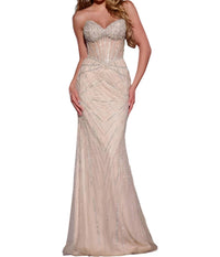 Jovani - Strapless Beaded Gown With Sheer Corset Top