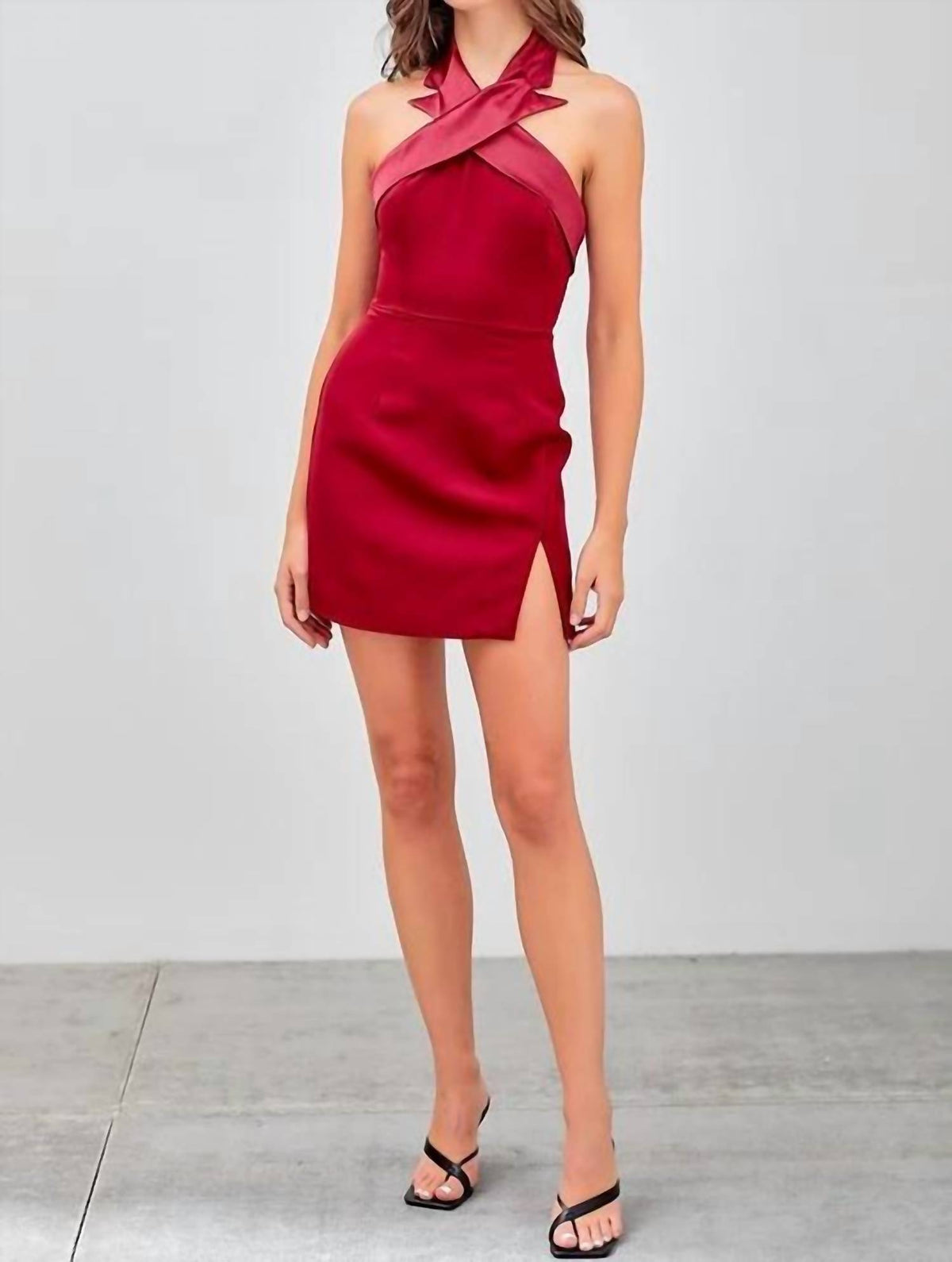 Dobe - Cross Neck Side Slit Dress