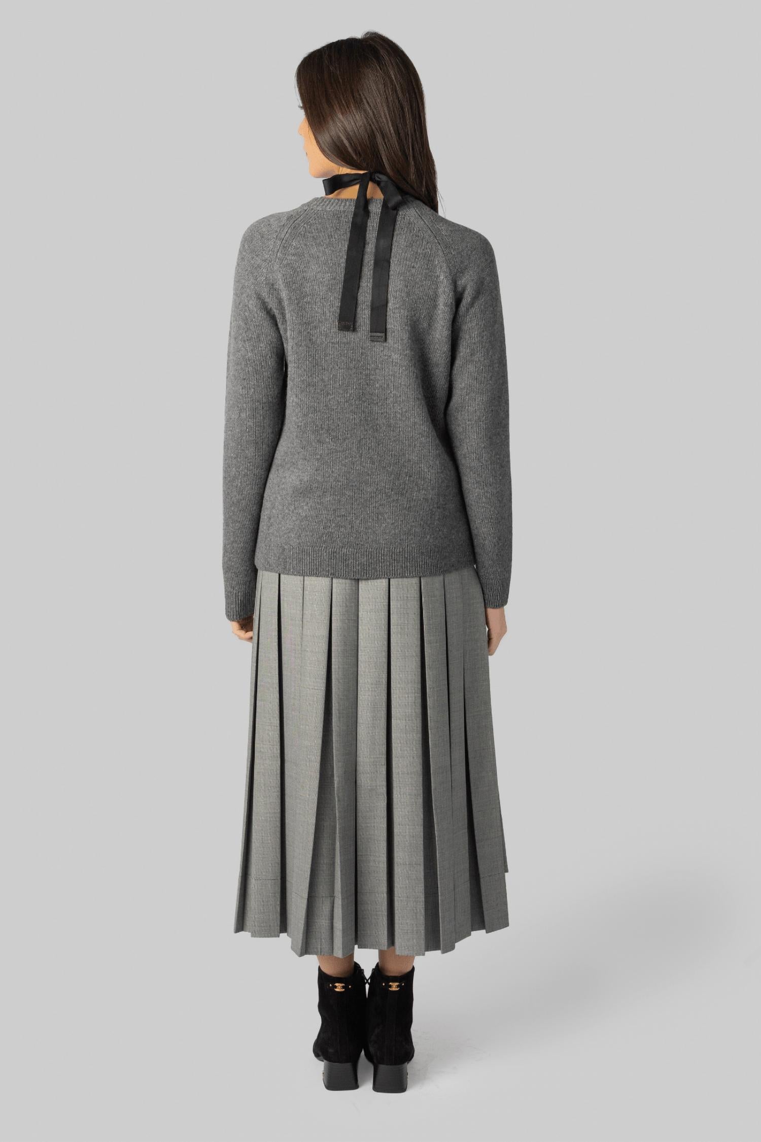 Plan C Long Sleeve Crewneck Sweater in pewter grey - women's sweater - alternate view