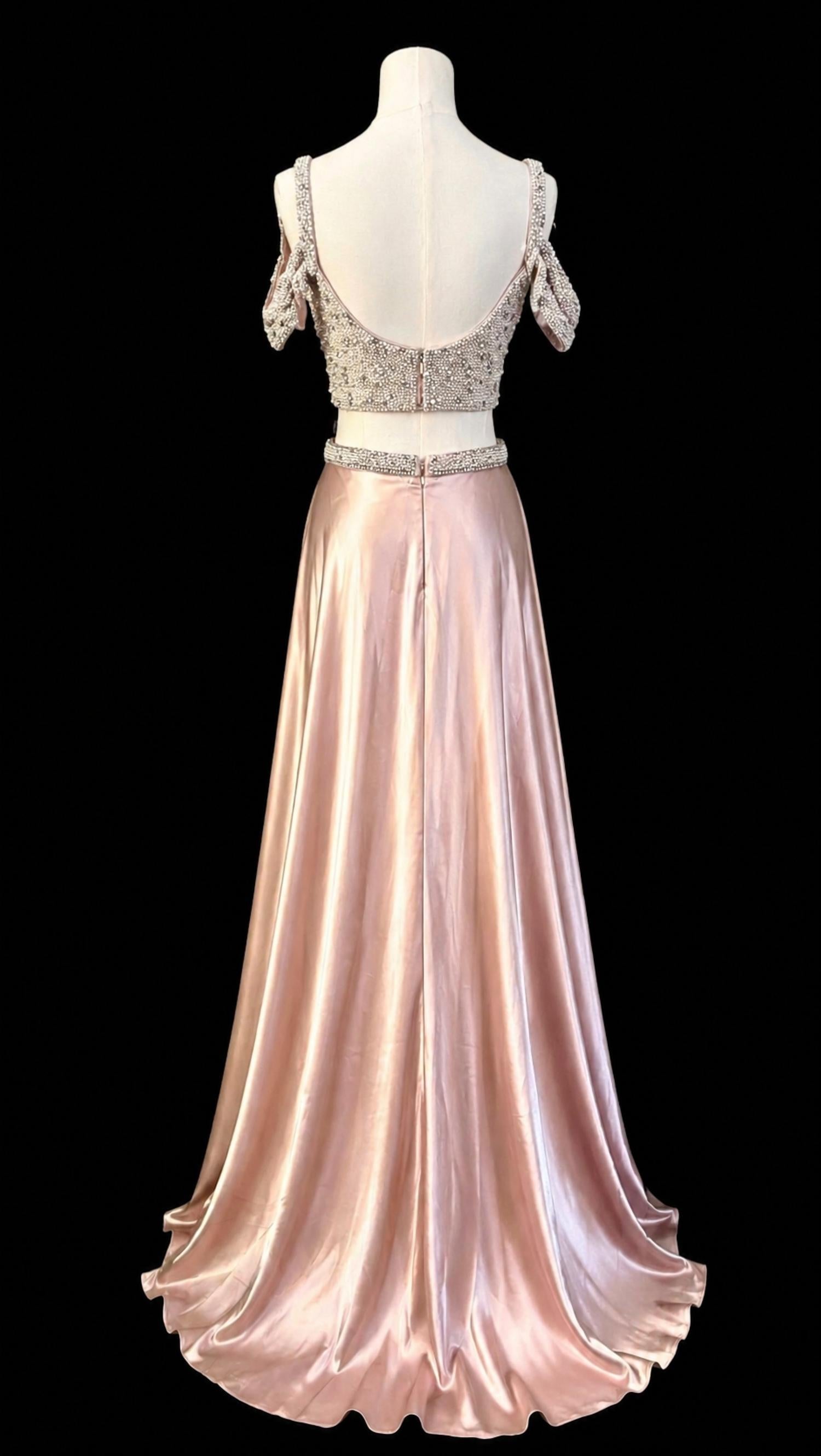 Sherri Hill Pearl Beaded Two Piece Prom Gown in light pink - women's dress - alternate view