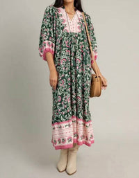 Umgee - Boho Patchwork Print Tiered Midi Dress