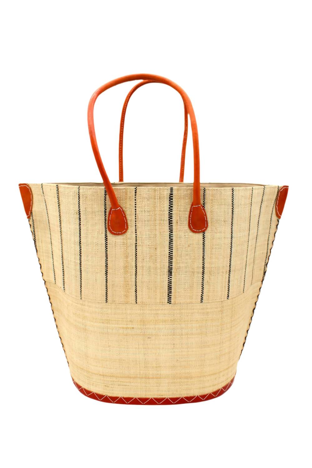 Shebobo - Women's Santa Cruz Two Tone Pinstripes Raffia Straw Tote Bag