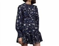 SISTER JANE Shooting Star Embroidered Long Sleeve Mini Dress in navy - women's dress