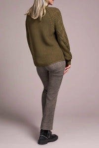 TRIBAL Long Sleeve Cable Mock Neck Sweater in ivy - women's sweater - alternate view