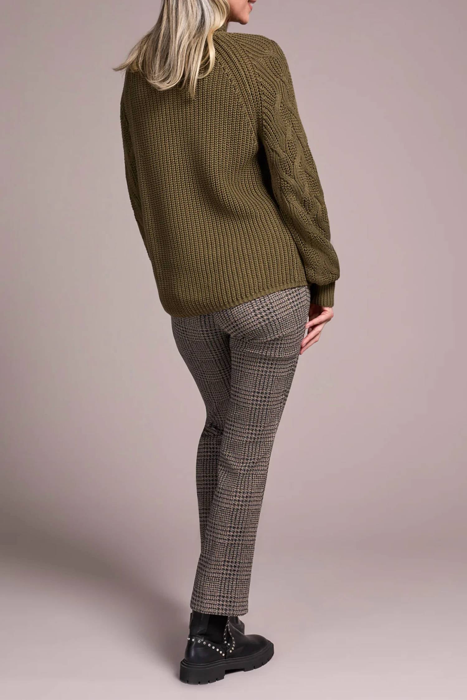 TRIBAL Long Sleeve Cable Mock Neck Sweater in ivy - women's sweater - alternate view