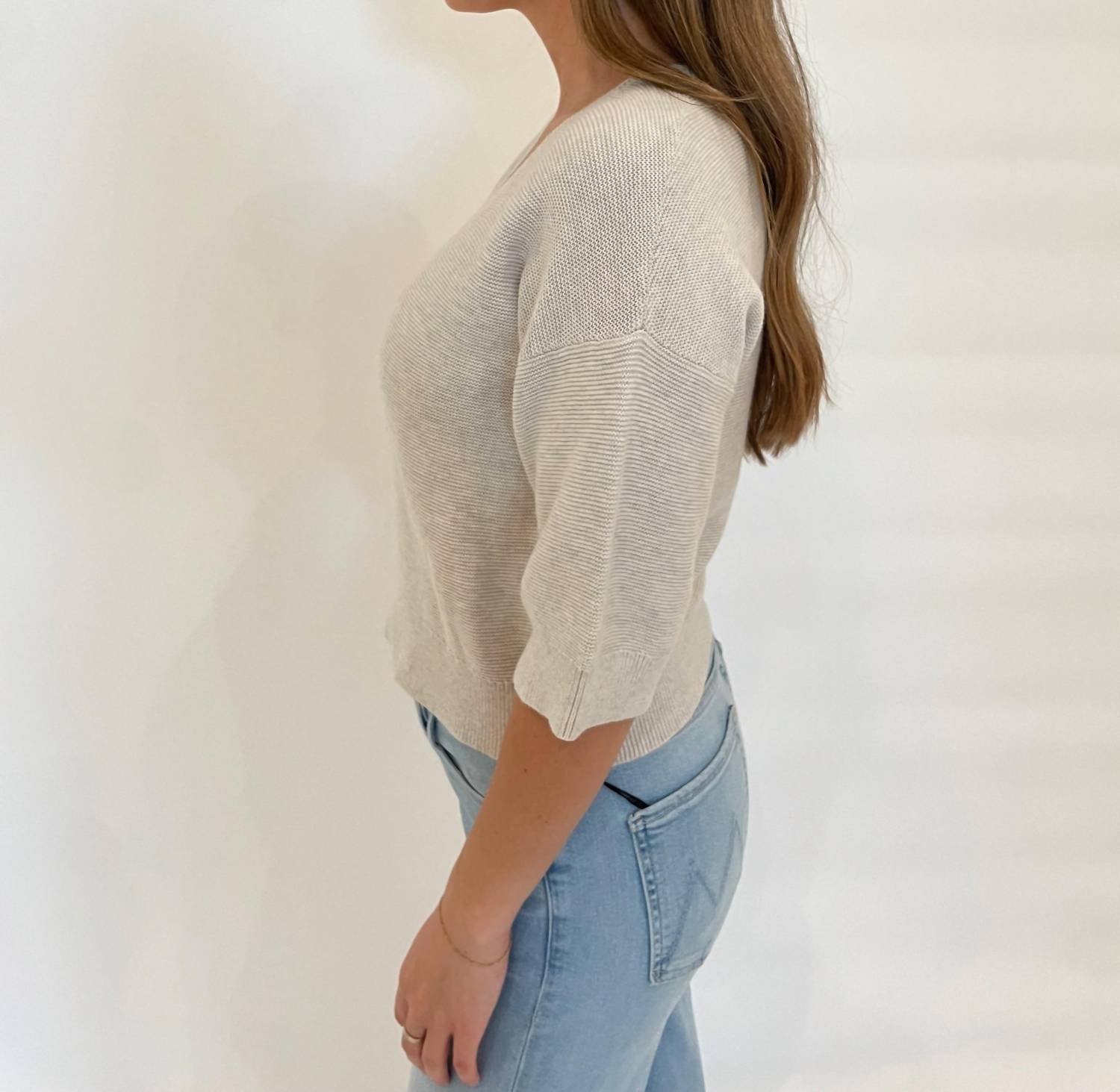 Kinross - Gaby Garter Easy Vee Elbow Sleeves Sweater