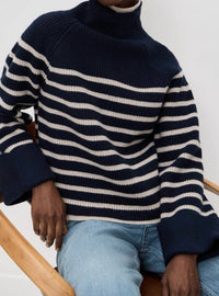 Rag & Bone Ilaria Turtleneck Top in navy white stripe - women's sweater - view 4