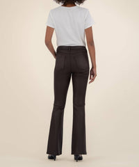 KUT FROM THE KLOTH Ana Coated High Rise Fab Ab Flare Jeans in chocolate - women's jeans - detail view