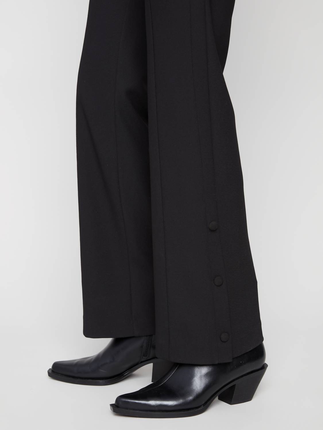Charlie B - Crepe Flare Pants With Covered Buttons And Hem Slits