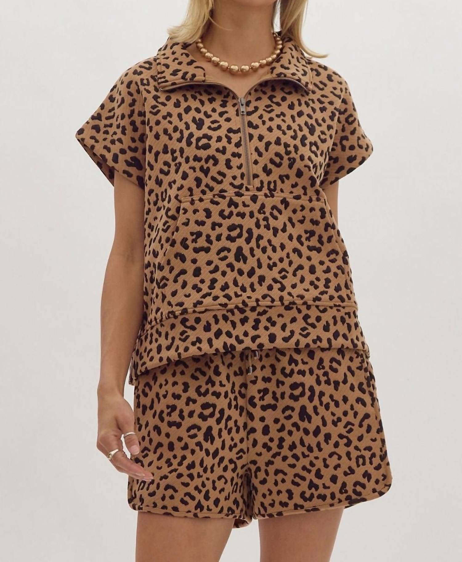Entro - Animal Print Half Zip Top