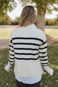 La Miel - Super Soft Striped Mock Neck Loose Fit Sweater