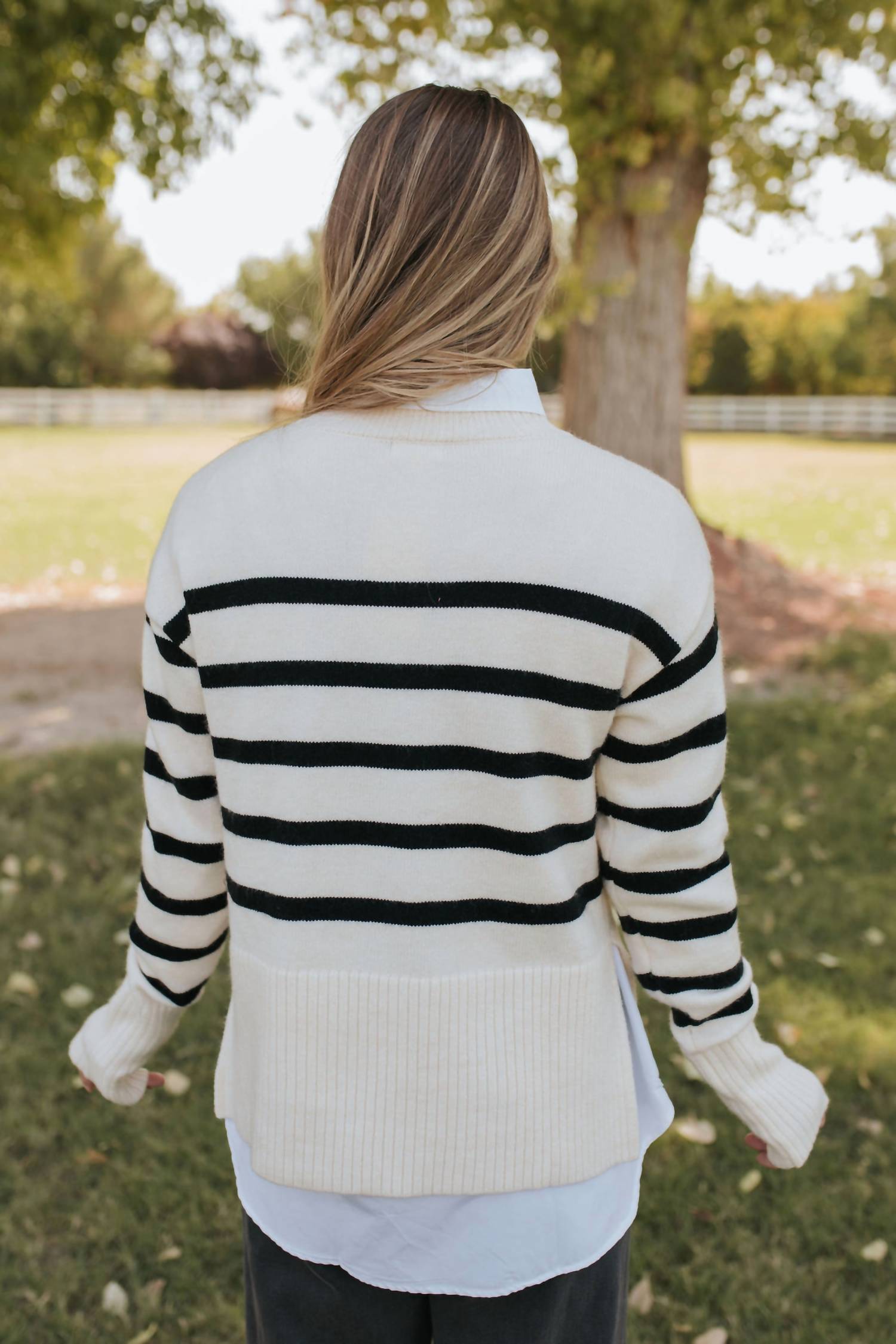 La Miel - Super Soft Striped Mock Neck Loose Fit Sweater