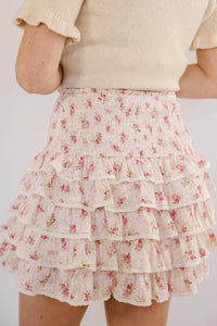 Peach Love - Dutsy Flower Ruffled Mini Skirt