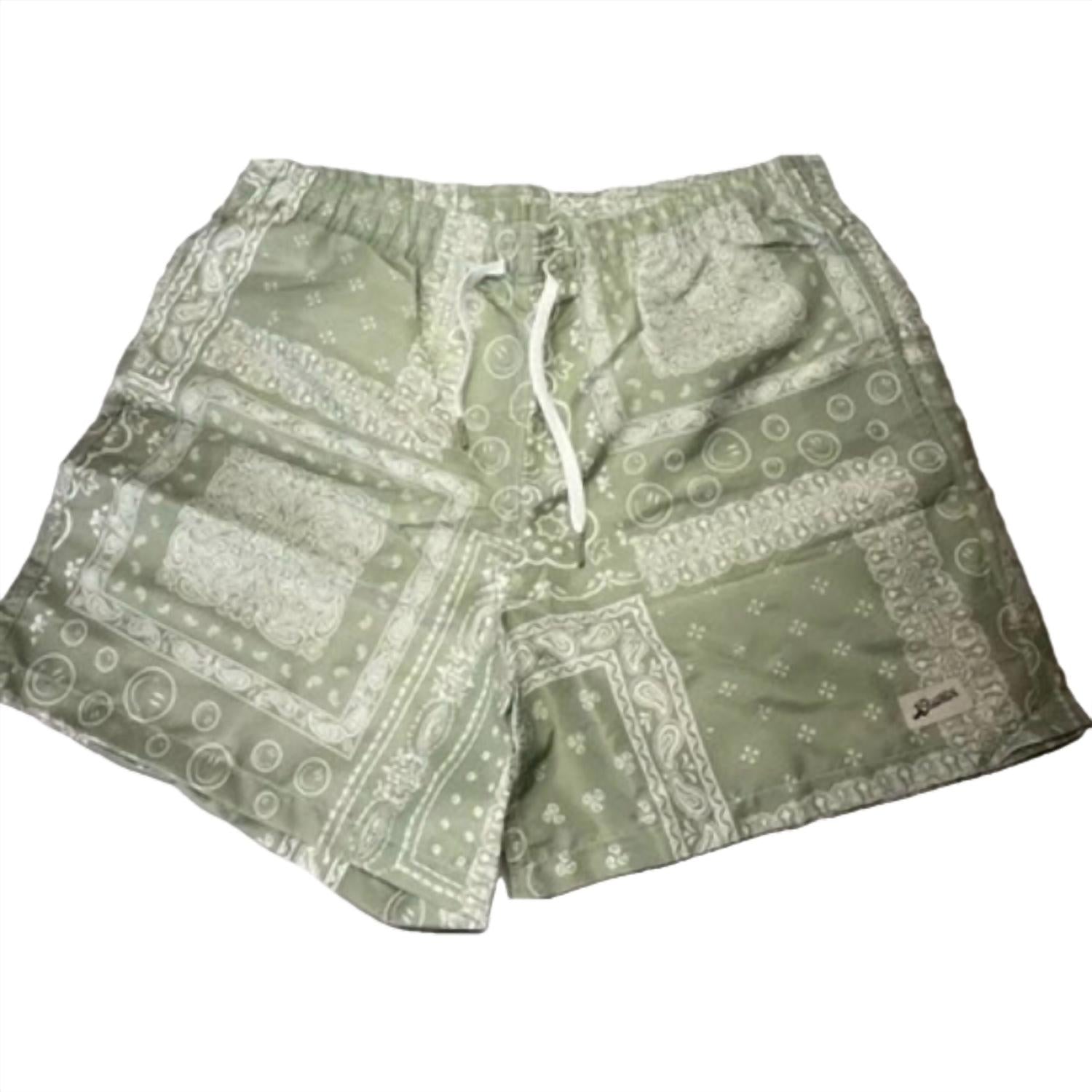 Bather Men's Paisley Lined Swim Trunks in green white - men's swimwear