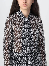 Versace - All-over Logo Bow Strap Silk Blouse