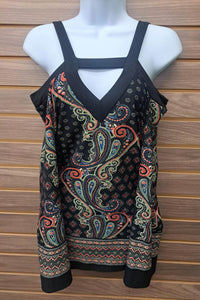 Yoyo 5 - Women's Paisley Cold Shoulder Long Sleeve Top