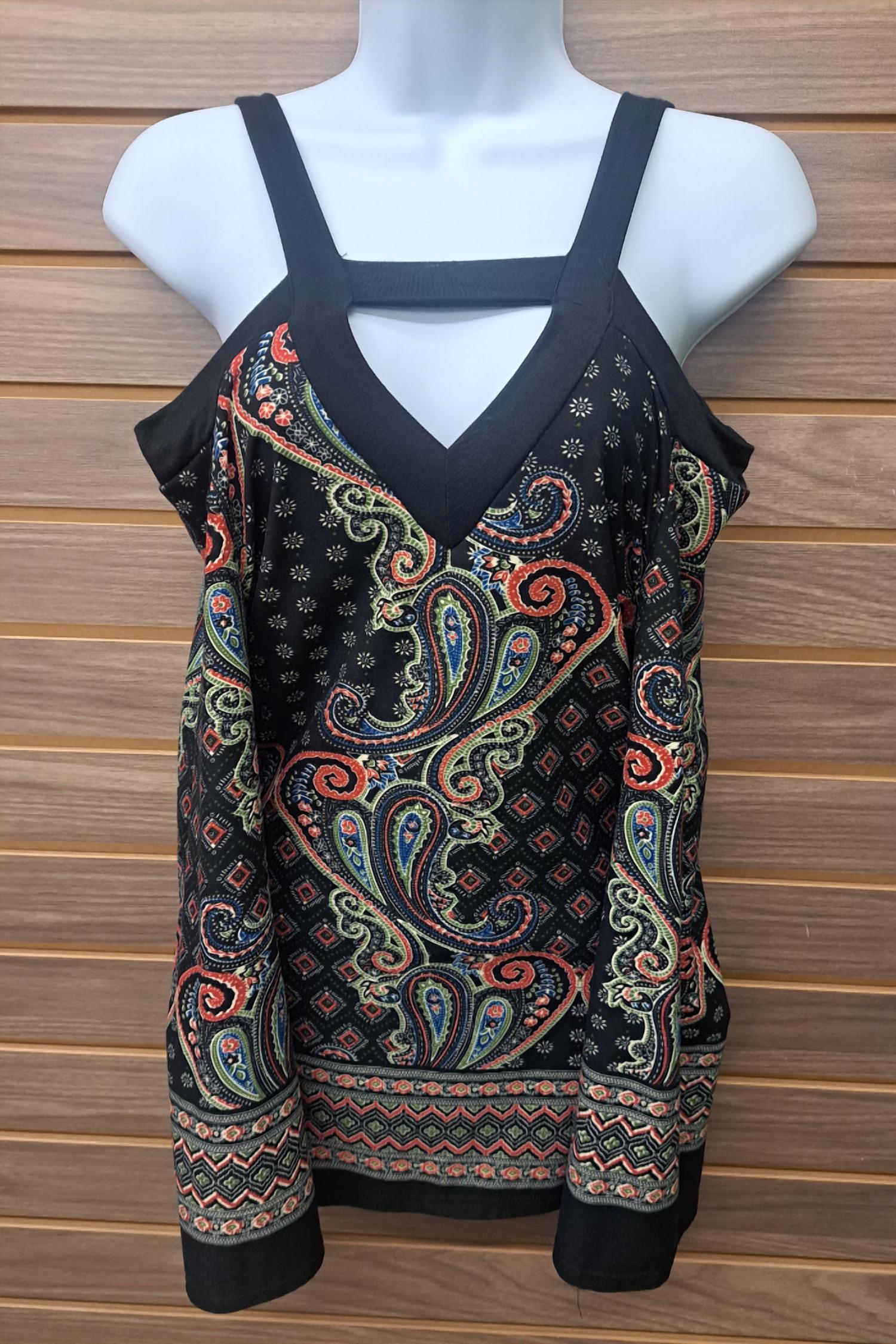Yoyo 5 - Women's Paisley Cold Shoulder Long Sleeve Top