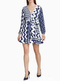 Milly - Women's Liv Patchwork Chevron Pleated Dress