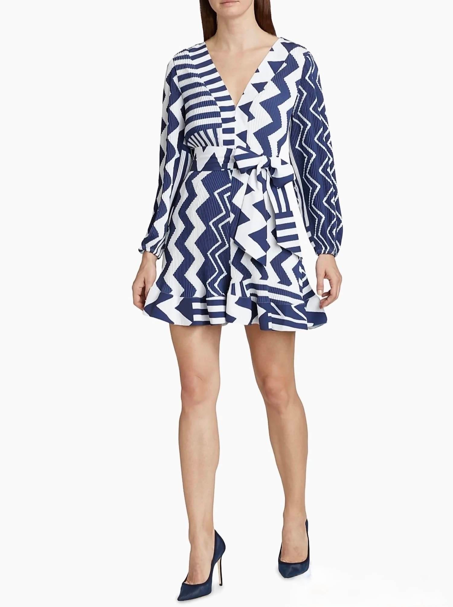 Milly - Women's Liv Patchwork Chevron Pleated Dress