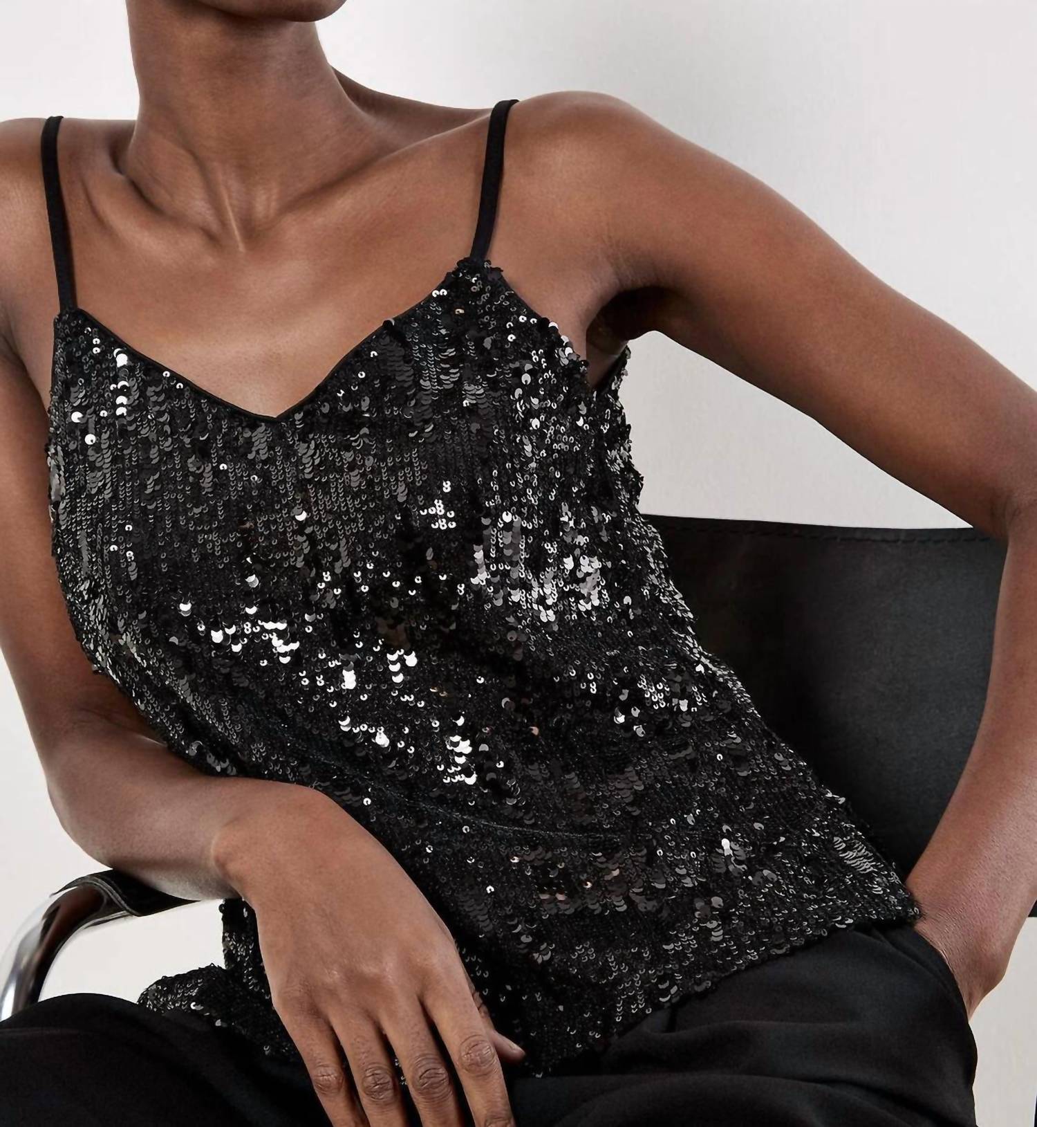 APRICOT Sequin Embellished Camisole Top in black - women's shirt - detail view