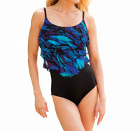 Longitude Modern Art Triple Tier One Piece Swimsuit in lgt blue - women's swimwear