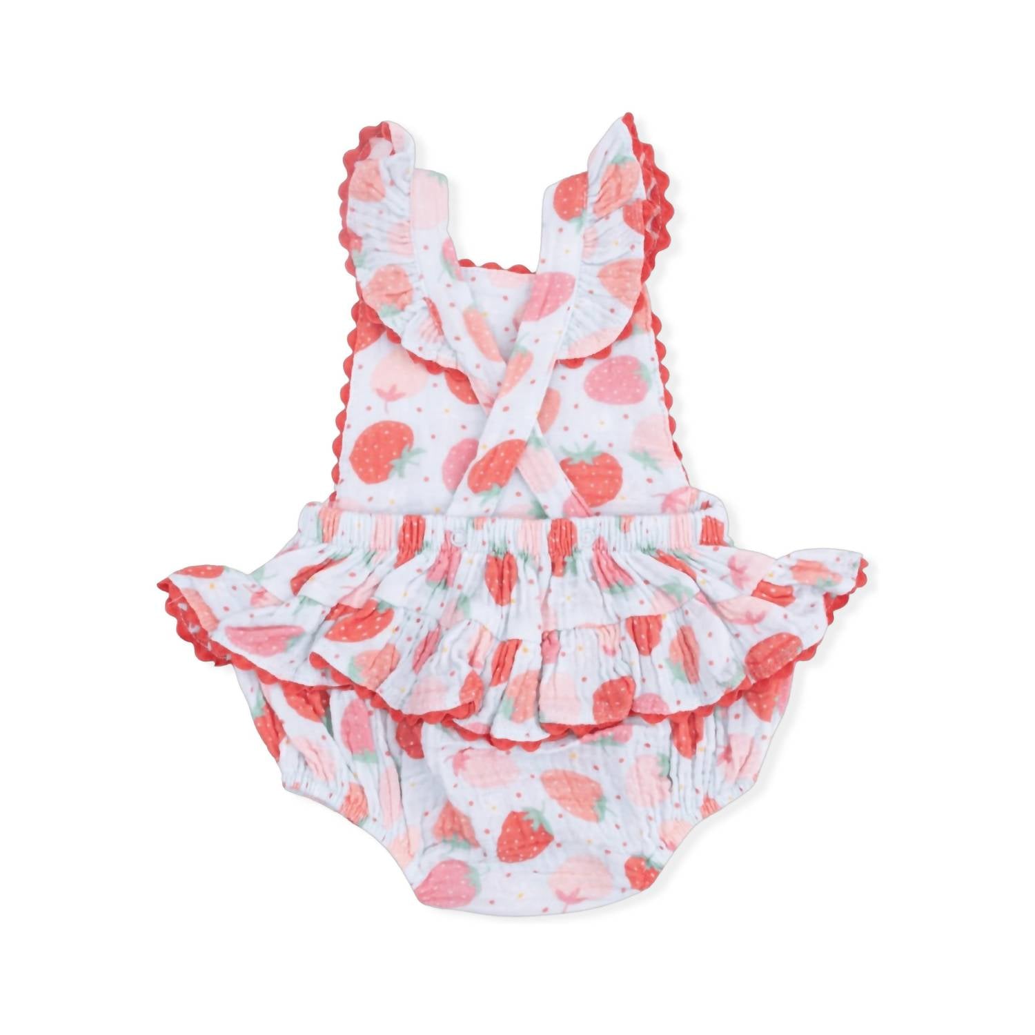 Angel Dear - Girls Strawberry Bliss Muslin Ric Rac Sunsuit