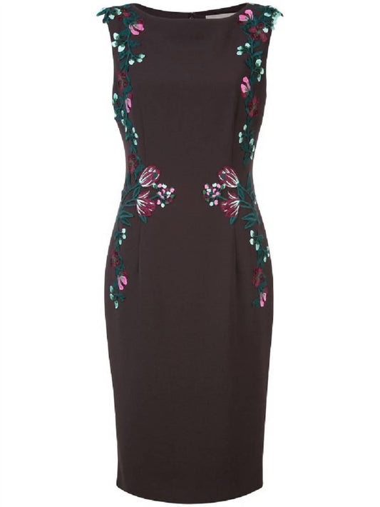 Lela Rose - Purple Floral Embroidered Auburn Sheath Midi Dress