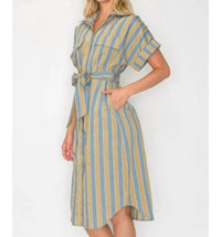 Meet Me In Santorini - Hazel Fall Stripe Shirt Dress