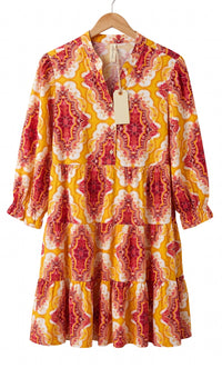 Uncle Frank Long Sleeve Ruffled Dress in yellow pink - women's dress - detail view