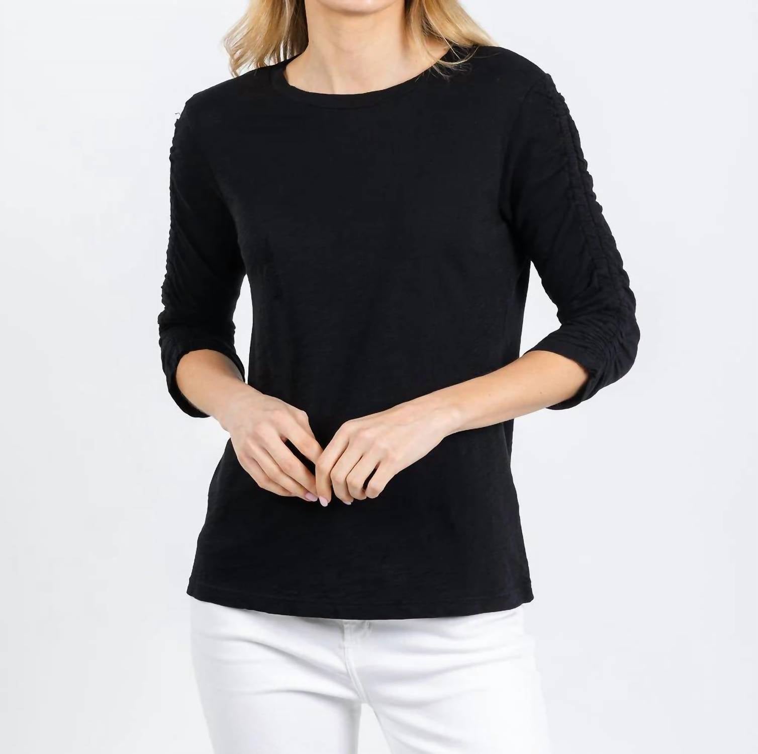Elliott Lauren - Crissy Crew Neck Ruched Sleeve Tee