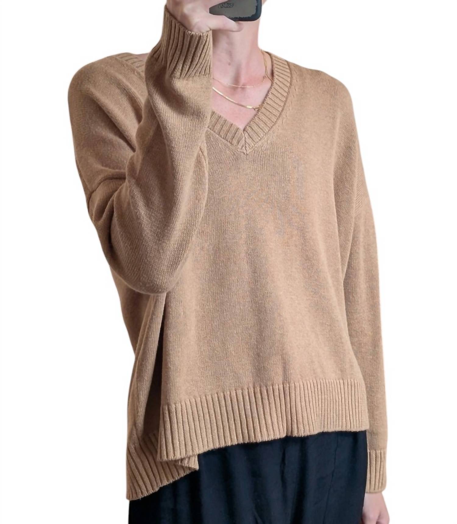 Minnie Rose - Cotton Cashmere Boxy V Neck Sweater