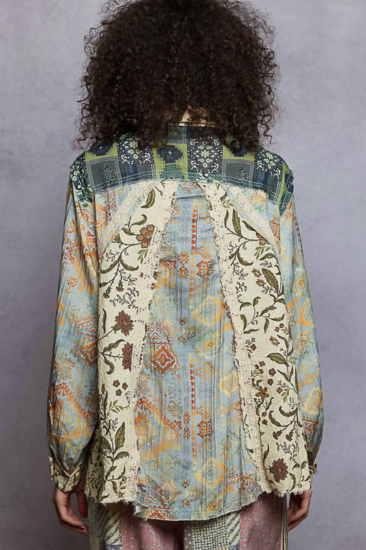 Pol - Balloon Sleeve Half Button Top