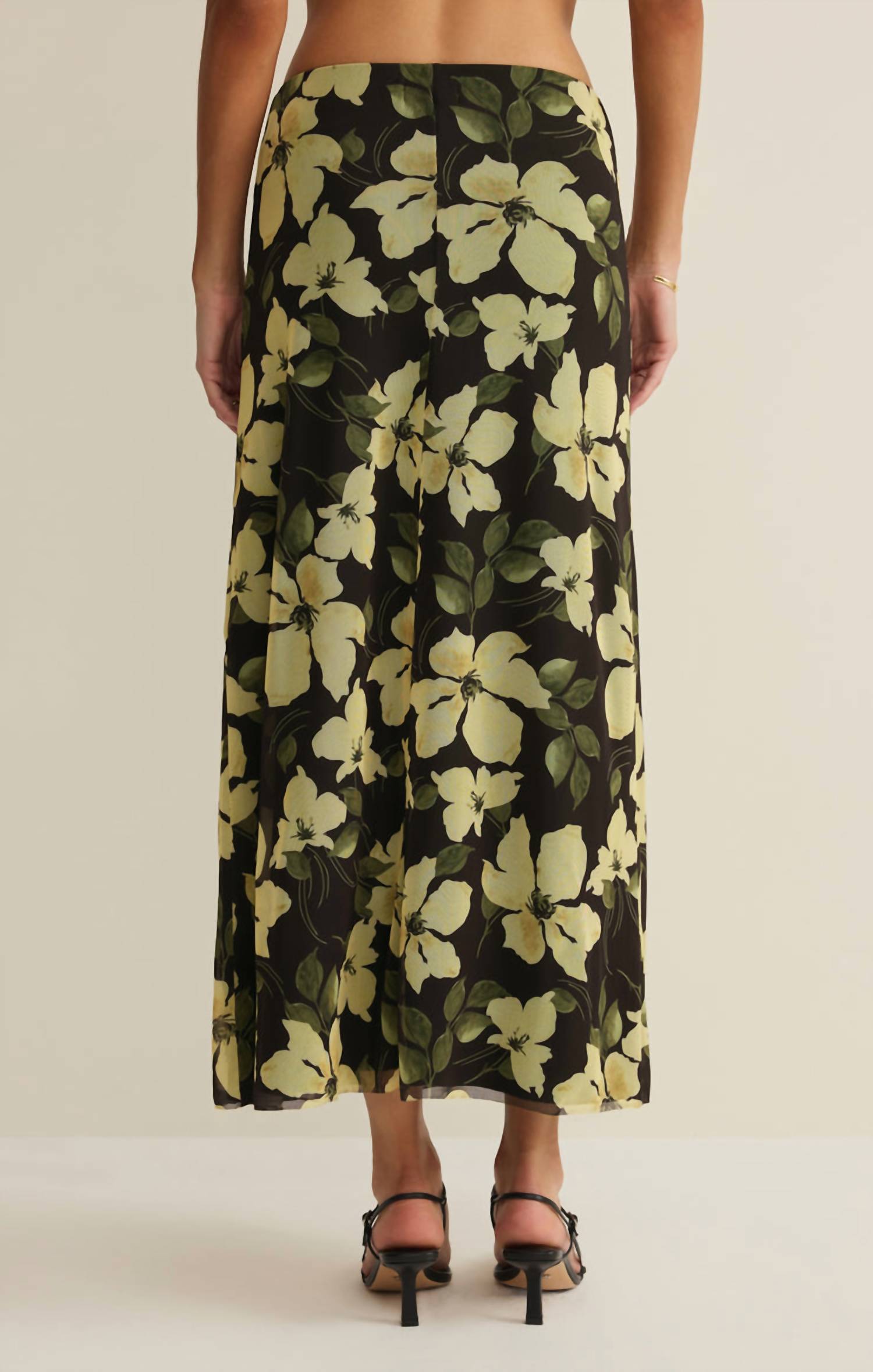 Z Supply Floral Mesh Midi Skirt in black - women's skirt - detail view