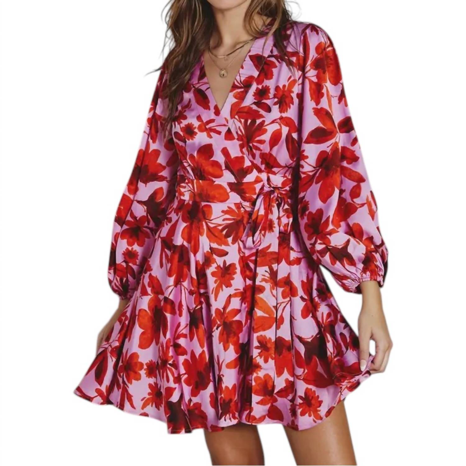 DRESS FORUM Satin Wrap Mini Dress in pink red - women's dress