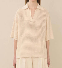 LAUREN MANOOGIAN Rack Knit Polo Shirt in ivory - women's top