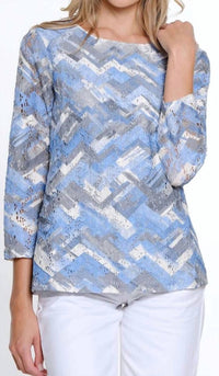 Multiples 3/4 Sleeve Scoop Neck Top in blue - women's blouse
