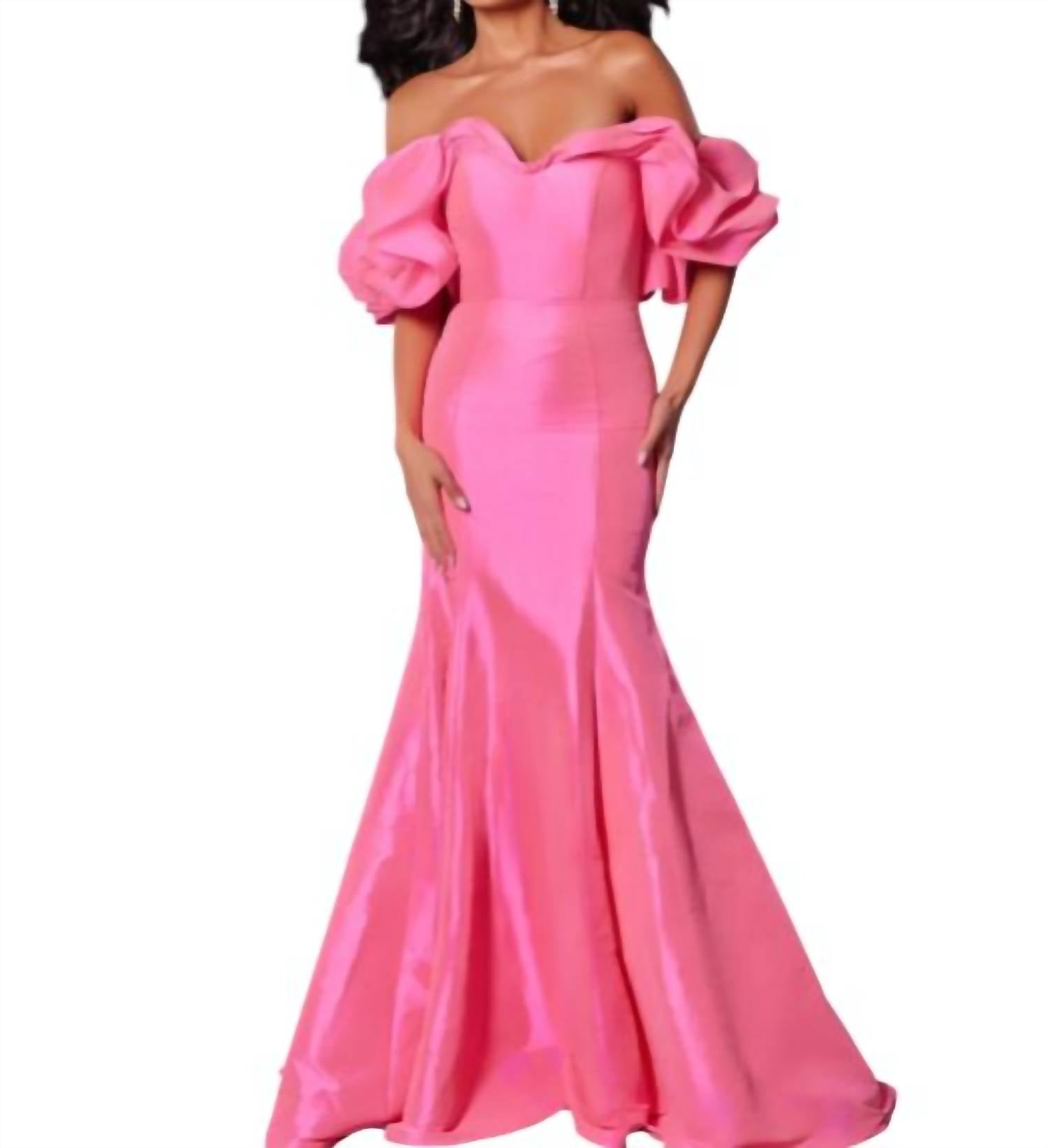 Jovani - Off The Shoulder Ruffled Sleeves Mermaid Gown