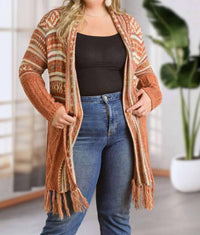 Adora - Maya Fringe Hem Aztec Cardigan -plus