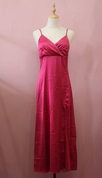 EN CREME Front Button Detail Satin Midi Dress in pink - women's dress