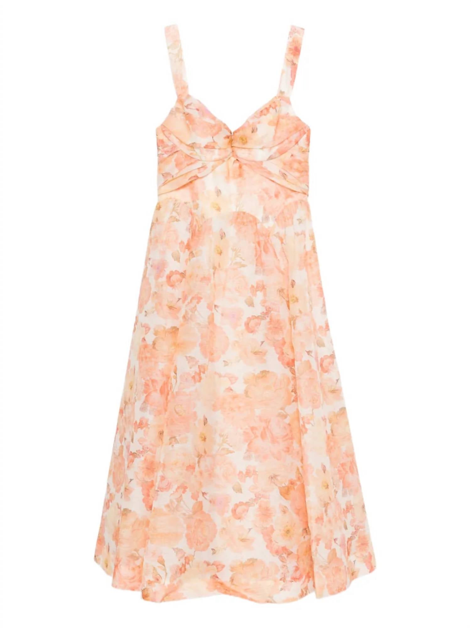 Zimmermann Rebellion Drape Midi Dress in golden bloom - women's dress - detail view