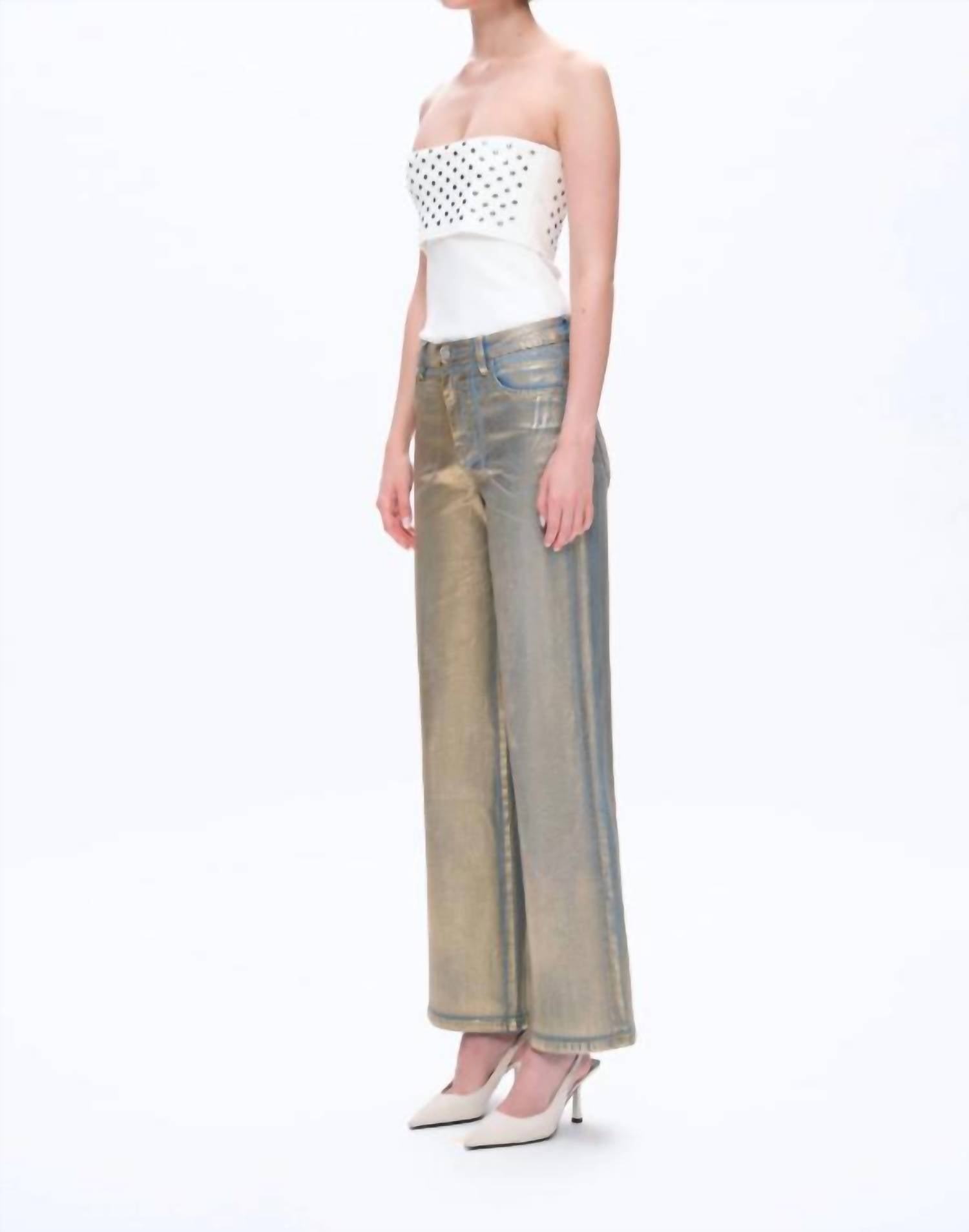 Bayeas Metallic Wide Leg Jeans in golden - women's jeans - alternate view
