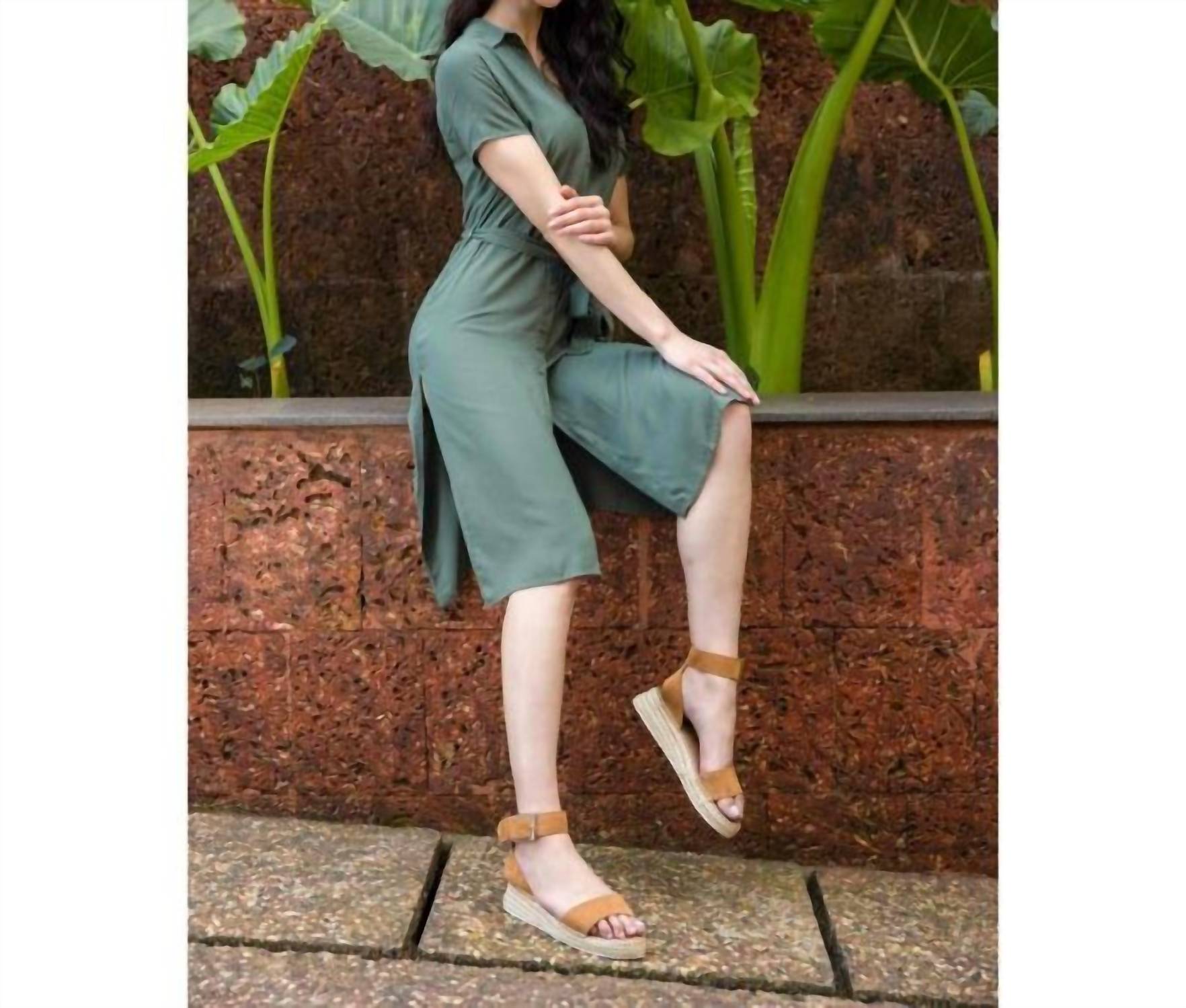 Myra Women's Mustard Wedge Sandal in brown - women's shoe - detail view